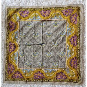Vintage Souleiado Floral Tan Purple Square Cotton Scarf Bandana
